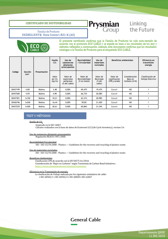 Certificado-Sostenibilidad-ECOCABLE-Exzhellent-Data-Center-RZ1-K-GeneralCable